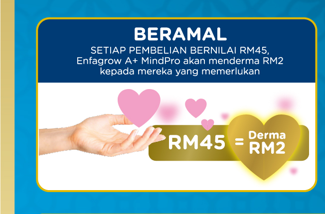 BERAMAL SETIAP PEMBELIAN BERNILAI RM45, Enfagrow A+ MindPro akan menderma RM2 kepada mereka yang memerlukan