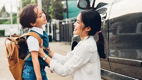 Preschool mental and physical preparation:  Mom and child in school
